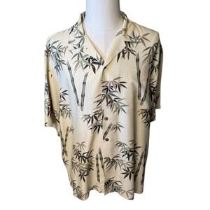 Hilo Hatties Hawaiian Aloha Shirt Mens 2X 100% Silk Yellow Bamboo Coastal
